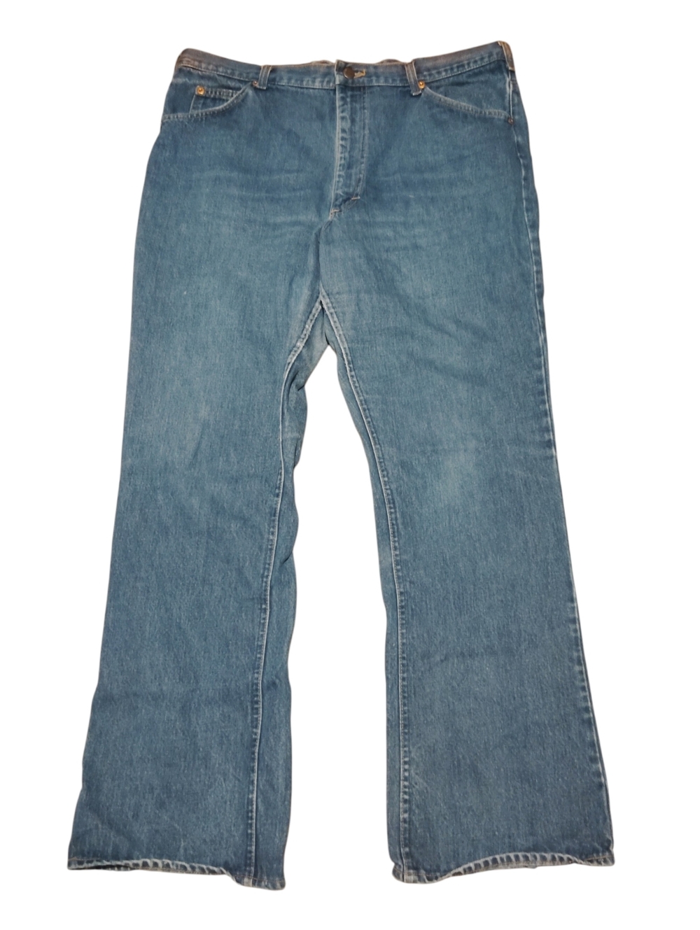 Vintage Lee Jeans Relaxed Fit Blue Denim Leather Back Patch Size 38x30 Mens